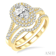 1 1/6 Ctw Diamond Bridal Set with 1 Ctw Oval Cut Engagement Ring and 1/6 Ctw Wedding Band in 14K Yellow Gold