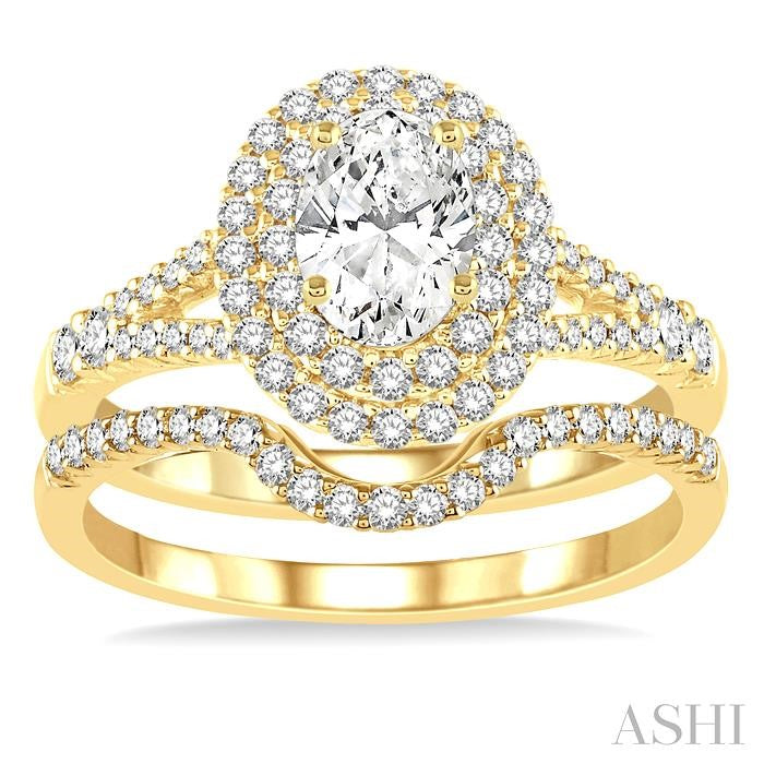 1 1/6 Ctw Diamond Bridal Set with 1 Ctw Oval Cut Engagement Ring and 1/6 Ctw Wedding Band in 14K Yellow Gold