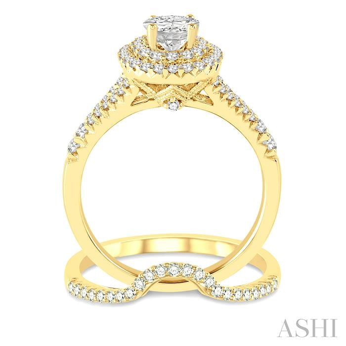 1 1/6 Ctw Diamond Bridal Set with 1 Ctw Oval Cut Engagement Ring and 1/6 Ctw Wedding Band in 14K Yellow Gold