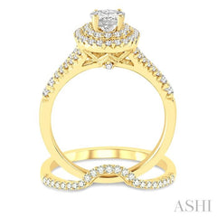 1 1/6 Ctw Diamond Bridal Set with 1 Ctw Oval Cut Engagement Ring and 1/6 Ctw Wedding Band in 14K Yellow Gold