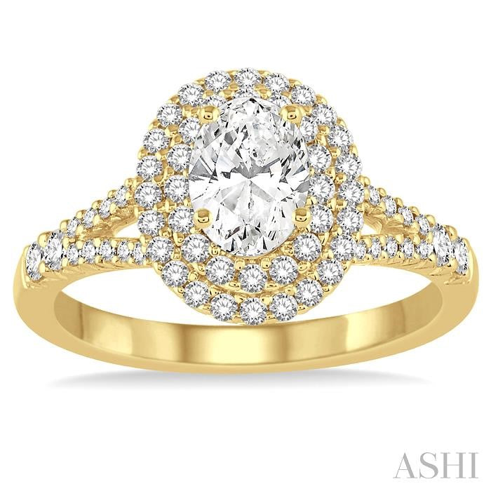 1 Ctw Diamond Engagement Ring with 1/2 Ct Oval Cut Center Stone in 14K Yellow Gold