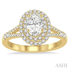1 Ctw Diamond Engagement Ring with 1/2 Ct Oval Cut Center Stone in 14K Yellow Gold