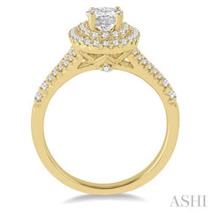 1 Ctw Diamond Engagement Ring with 1/2 Ct Oval Cut Center Stone in 14K Yellow Gold