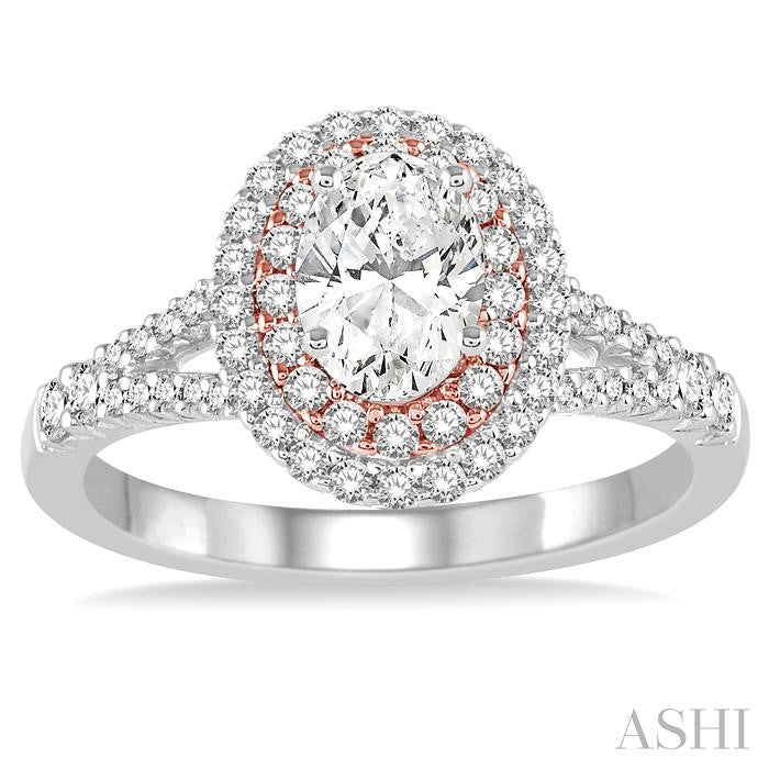 3/4 Ctw Diamond Semi-Mount Engagement Ring in 14K White and Rose Gold