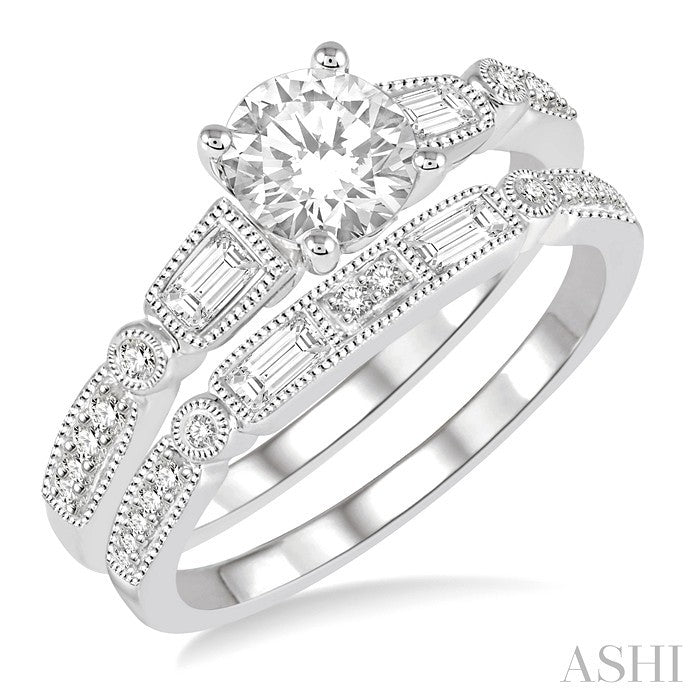 3/4 Ctw Diamond Bridal Set with 5/8 Ctw Round Cut Engagement Ring and 1/5 Ctw Wedding Band in 14K White Gold