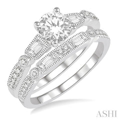 3/4 Ctw Diamond Bridal Set with 5/8 Ctw Round Cut Engagement Ring and 1/5 Ctw Wedding Band in 14K White Gold