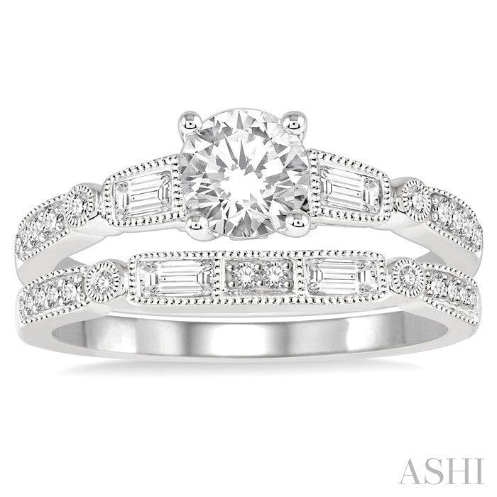 3/4 Ctw Diamond Bridal Set with 5/8 Ctw Round Cut Engagement Ring and 1/5 Ctw Wedding Band in 14K White Gold