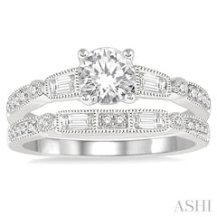 3/4 Ctw Diamond Bridal Set with 5/8 Ctw Round Cut Engagement Ring and 1/5 Ctw Wedding Band in 14K White Gold