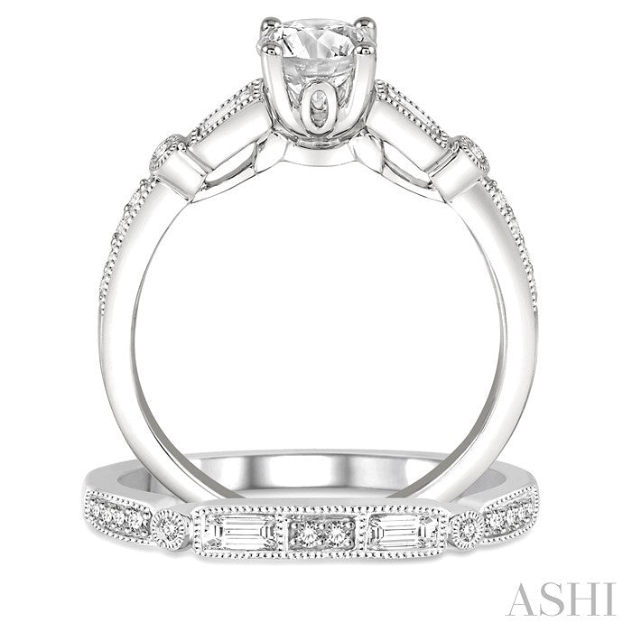 3/4 Ctw Diamond Bridal Set with 5/8 Ctw Round Cut Engagement Ring and 1/5 Ctw Wedding Band in 14K White Gold