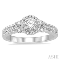 1/2 Ctw Diamond Engagement Ring with 1/5 Ct Round Cut Center Stone in 14K White Gold