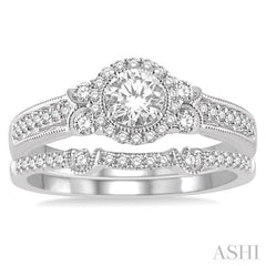 1/2 Ctw Diamond Bridal Set with 1/2 Ctw Round Cut Engagement Ring and 1/10 Ctw Wedding Band in 14K White Gold