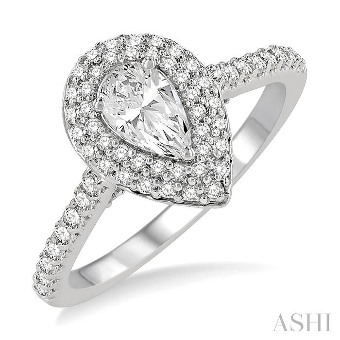 1/2 Ctw Pear Shape Round Cut Diamond Semi-Mount Engagement Ring in 14K White Gold