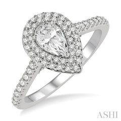 1/2 Ctw Pear Shape Round Cut Diamond Semi-Mount Engagement Ring in 14K White Gold