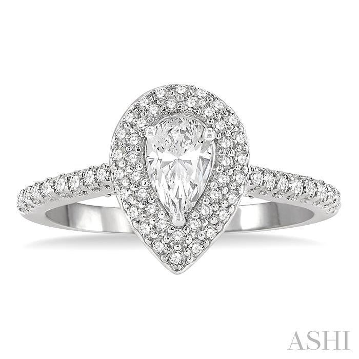 1/2 Ctw Pear Shape Round Cut Diamond Semi-Mount Engagement Ring in 14K White Gold