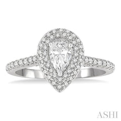 1/2 Ctw Pear Shape Round Cut Diamond Semi-Mount Engagement Ring in 14K White Gold