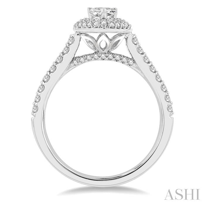 1/2 Ctw Pear Shape Round Cut Diamond Semi-Mount Engagement Ring in 14K White Gold