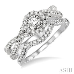 3/4 Ctw Diamond Wedding Set with 1/2 Ctw Round Cut Engagement Ring and 1/6 Ctw Wedding Band in 14K White Gold