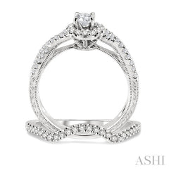 3/4 Ctw Diamond Wedding Set with 1/2 Ctw Round Cut Engagement Ring and 1/6 Ctw Wedding Band in 14K White Gold