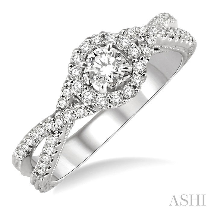 1/2 Ctw Diamond Engagement Ring with 1/5 Ct Round Cut Center Stone in 14K White Gold