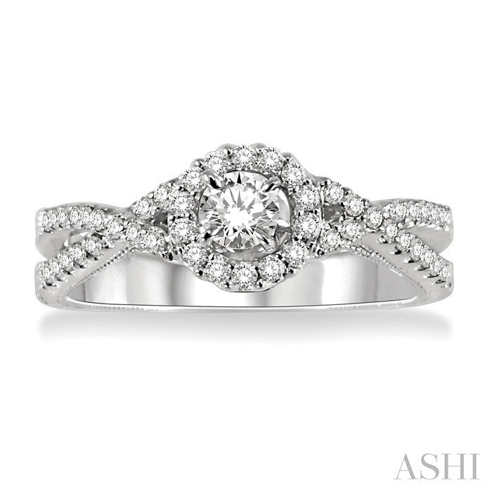 1/2 Ctw Diamond Engagement Ring with 1/5 Ct Round Cut Center Stone in 14K White Gold