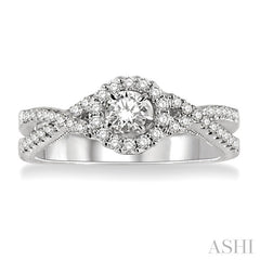 1/2 Ctw Diamond Engagement Ring with 1/5 Ct Round Cut Center Stone in 14K White Gold