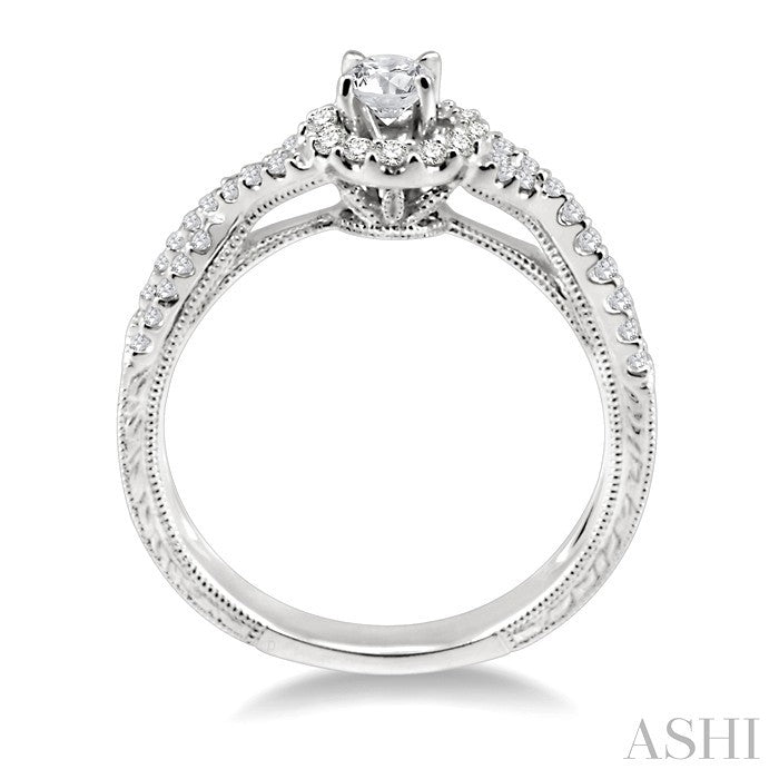 1/2 Ctw Diamond Engagement Ring with 1/5 Ct Round Cut Center Stone in 14K White Gold