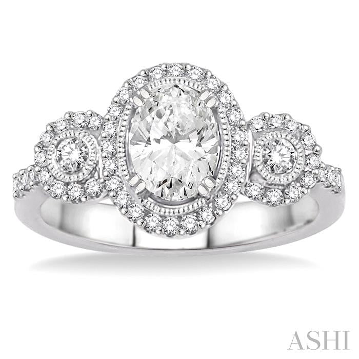 1 1/5 Ctw Diamond Engagement Ring with 3/4 Ct Oval Cut Center Stone in 14K White Gold
