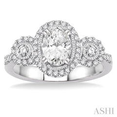 1 1/5 Ctw Diamond Engagement Ring with 3/4 Ct Oval Cut Center Stone in 14K White Gold