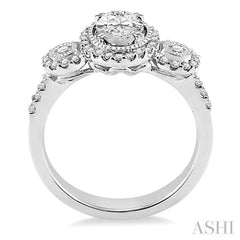 1 1/5 Ctw Diamond Engagement Ring with 3/4 Ct Oval Cut Center Stone in 14K White Gold