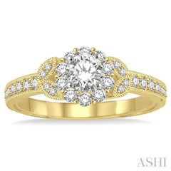 1/2 Ctw Diamond Engagement Ring with 1/5 Ct Round Cut Center Stone in 14K Yellow and White Gold