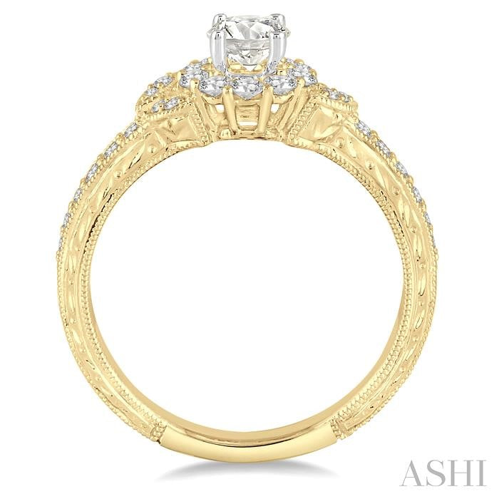 1/2 Ctw Diamond Engagement Ring with 1/5 Ct Round Cut Center Stone in 14K Yellow and White Gold