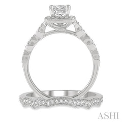 5/8 Ctw Diamond Wedding Set With 1/2 Ctw Princess & Round Cut Diamond Engagement Ring and 1/10 Ctw Wedding Band in 14K White gold