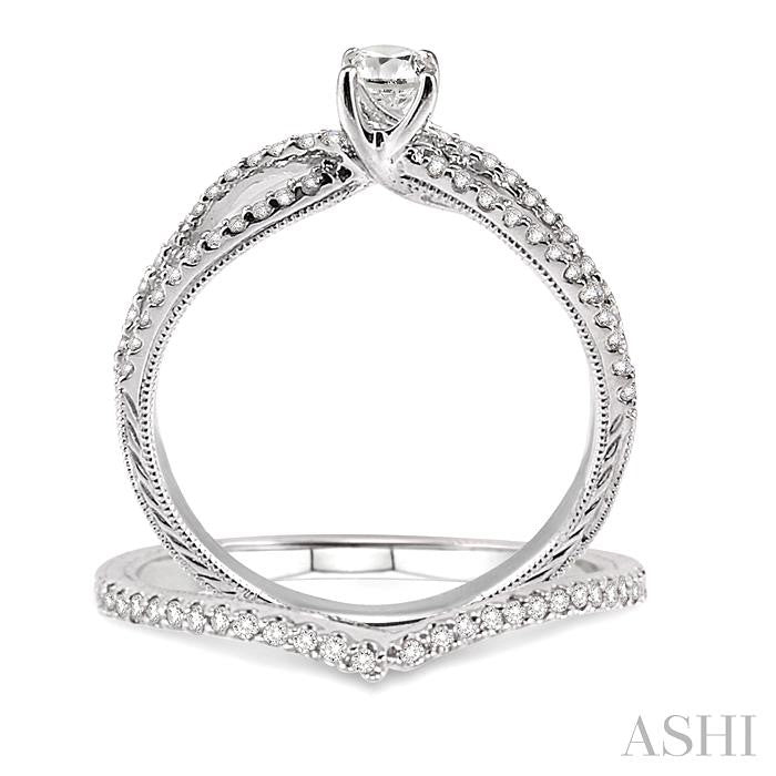 5/8 Ctw Diamond Wedding Set with 1/2 Ctw Round Cut Engagement Ring and 1/10 Ctw Wedding Band in 14K White Gold