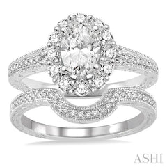 1 1/3 Ctw Diamond Wedding Set With 1 1/6 Ctw Oval Cut Diamond Engagement Ring and 1/6 Ctw Curve Center Wedding Band in 14K White Gold