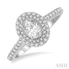 1/2 Ctw Oval Shape Round Cut Diamond Semi-Mount Engagement Ring in 14K White Gold