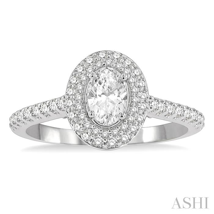 1/2 Ctw Oval Shape Round Cut Diamond Semi-Mount Engagement Ring in 14K White Gold
