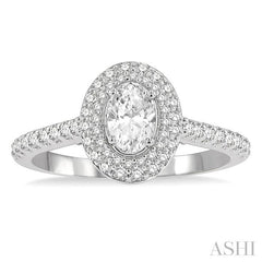 1/2 Ctw Oval Shape Round Cut Diamond Semi-Mount Engagement Ring in 14K White Gold