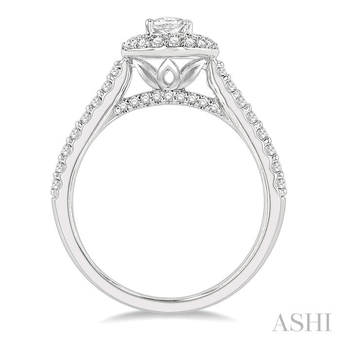 1/2 Ctw Oval Shape Round Cut Diamond Semi-Mount Engagement Ring in 14K White Gold