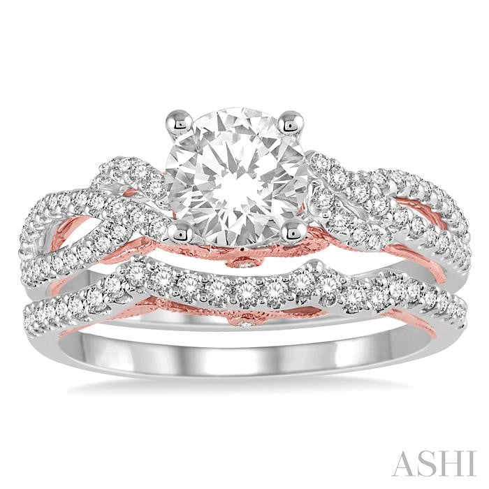 5/8 Ctw Diamond Bridal Set with 1/2 Ctw Round Cut Engagement Ring and 1/10 Ctw Wedding Band in 14K White and Rose Gold