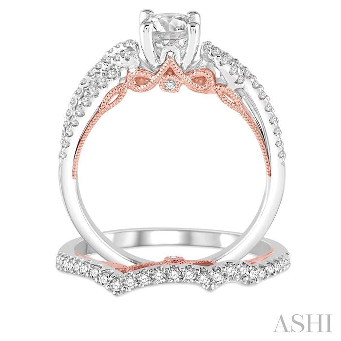 5/8 Ctw Diamond Bridal Set with 1/2 Ctw Round Cut Engagement Ring and 1/10 Ctw Wedding Band in 14K White and Rose Gold