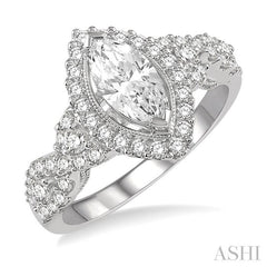 3/4 Ctw Marquise Shape Twisted Shank Semi-Mount Round Cut Diamond Engagement Ring in 14K White Gold