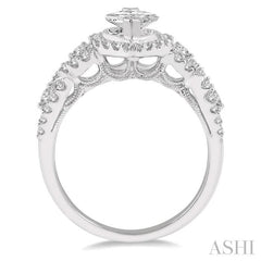 3/4 Ctw Marquise Shape Twisted Shank Semi-Mount Round Cut Diamond Engagement Ring in 14K White Gold