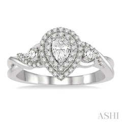 5/8 Ctw Split Twisted Shank Round Cut Diamond Engagement Ring With 1/4 Ct Pear Cut Center Stone in 14K White Gold