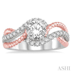 1 1/10 Ctw Diamond Engagement Ring with 3/4 Ct Round Cut Center Stone in 14K White and Rose Gold