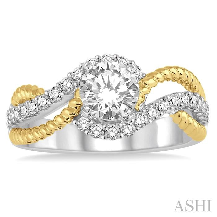 1 1/10 Ctw Diamond Engagement Ring with 3/4 Ct Round Cut Center Stone in 14K White and Yellow Gold