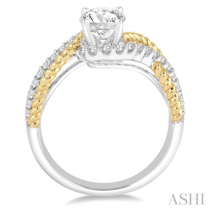 1 1/10 Ctw Diamond Engagement Ring with 3/4 Ct Round Cut Center Stone in 14K White and Yellow Gold