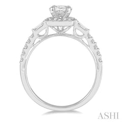 1/3 Ctw 6X4MM Oval Semi-Mount Baguette and Round Cut Diamond Ring in 14K White Gold