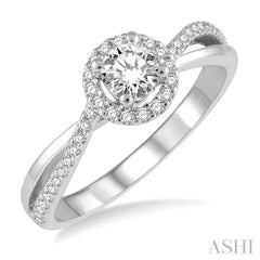 1/2 Ctw Criss Cross Shank Round Cut Diamond Ladies Engagement Ring with 1/4 Ct Round Cut Center Stone in 14K White Gold