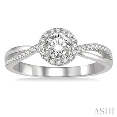 1/2 Ctw Criss Cross Shank Round Cut Diamond Ladies Engagement Ring with 1/4 Ct Round Cut Center Stone in 14K White Gold