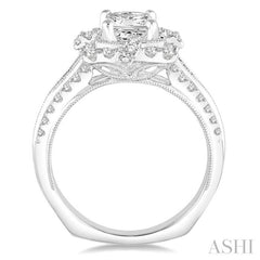 1 1/2 Ctw Diamond Engagement Ring with 3/4 Ct Princess Cut Center Stone in 14K White Gold